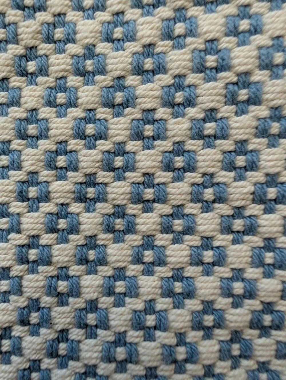Handmade Berea College Crafts Blue and Cream Woven Table Place Mat with Fringe